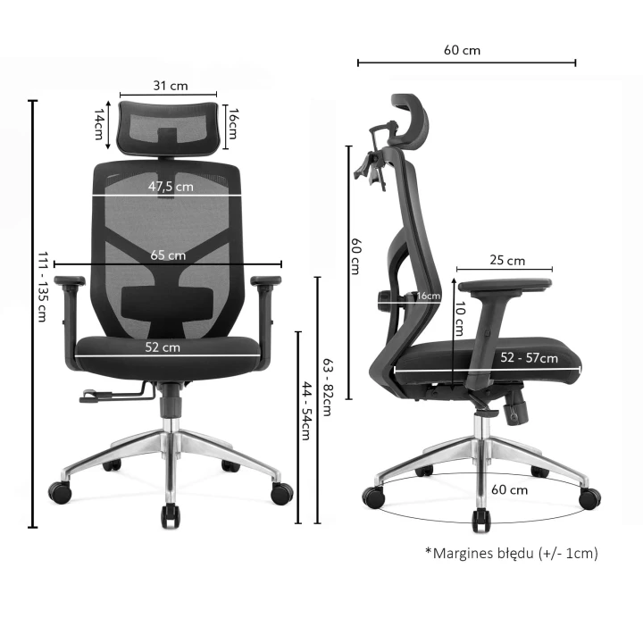 Fotel biurowy ergonomiczny do biura i domu regulacją Bordowy