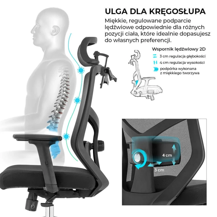 Fotel biurowy ergonomiczny do biura i domu regulacją czerwony