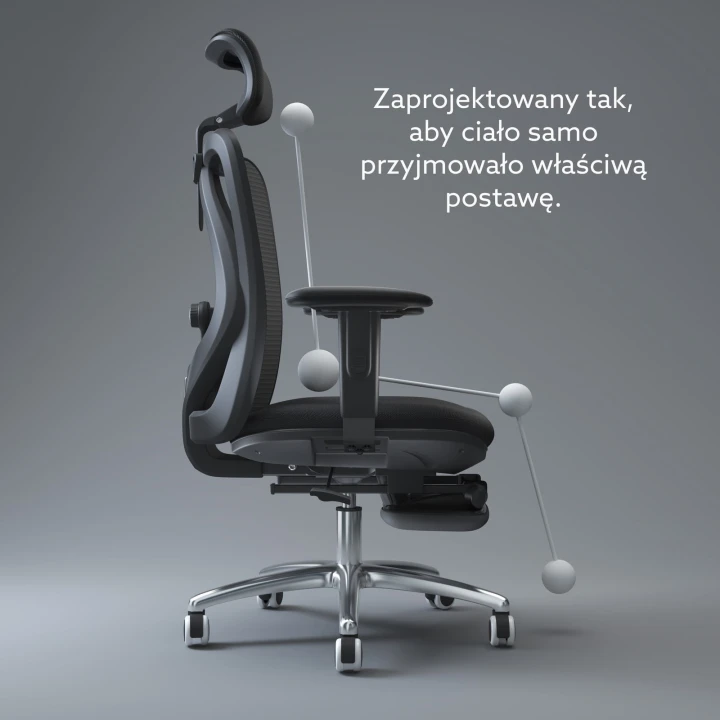 Fotel ergonomiczny biurowy obrotowy eurOpa+ z podnóżkiem i regulacją