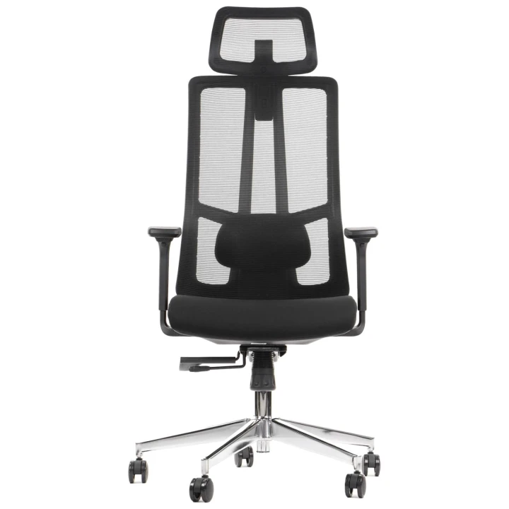 Ergonomiczny fotel biurowy obrotowy do biura i home office AKCENT czarny podstawa chromowana