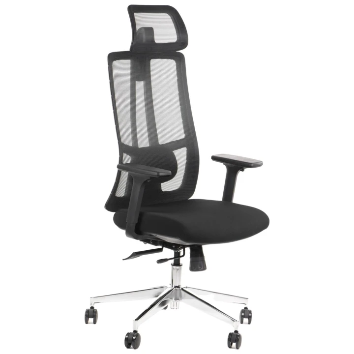Ergonomiczny fotel biurowy obrotowy do biura i home office AKCENT czarny podstawa chromowana