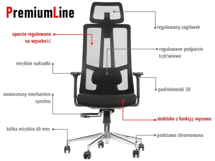 Ergonomiczny fotel biurowy obrotowy do biura i home office AKCENT czarny podstawa chromowana