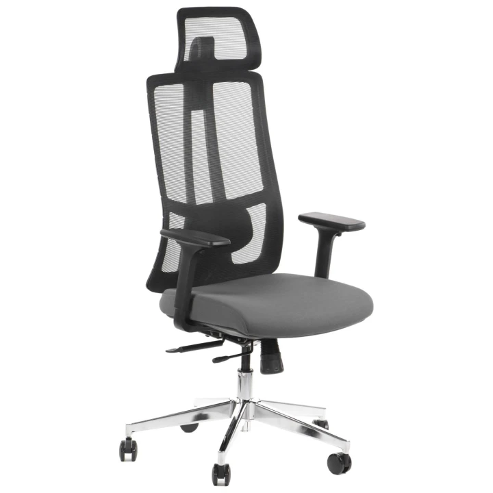 Ergonomiczny fotel biurowy obrotowy do biura i home office AKCENT szary-czarny podstawa chromowana