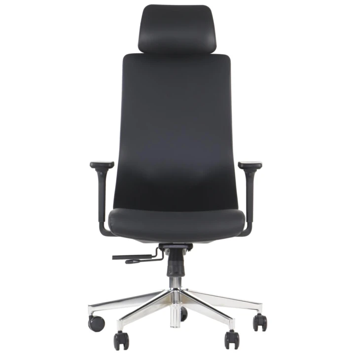 Ergonomiczny fotel biurowy obrotowy do biura i home office AKCENT PU czarny podstawa chromowana