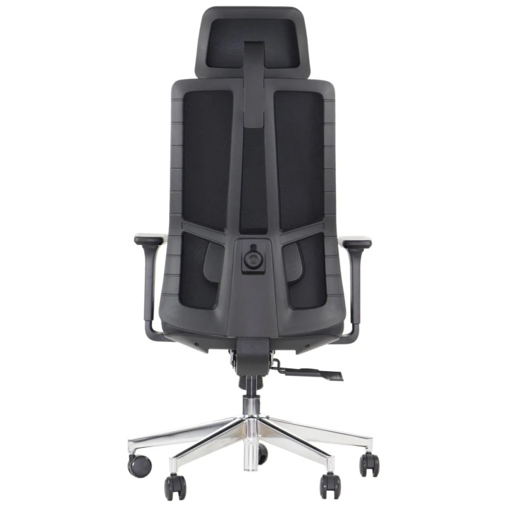 Ergonomiczny fotel biurowy obrotowy do biura i home office AKCENT PU czarny podstawa chromowana