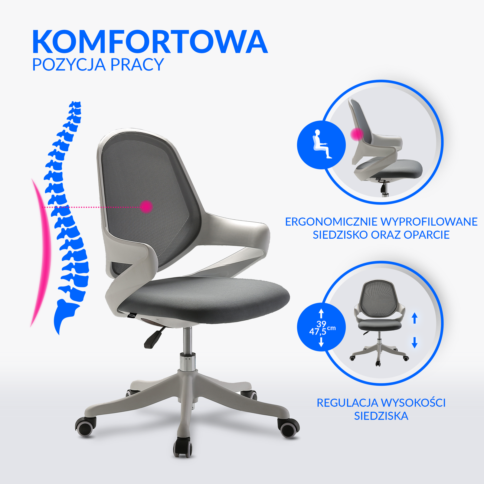 regulacja wysokości siedziska fotel biurowy Ofelia homestyleconcept.pl