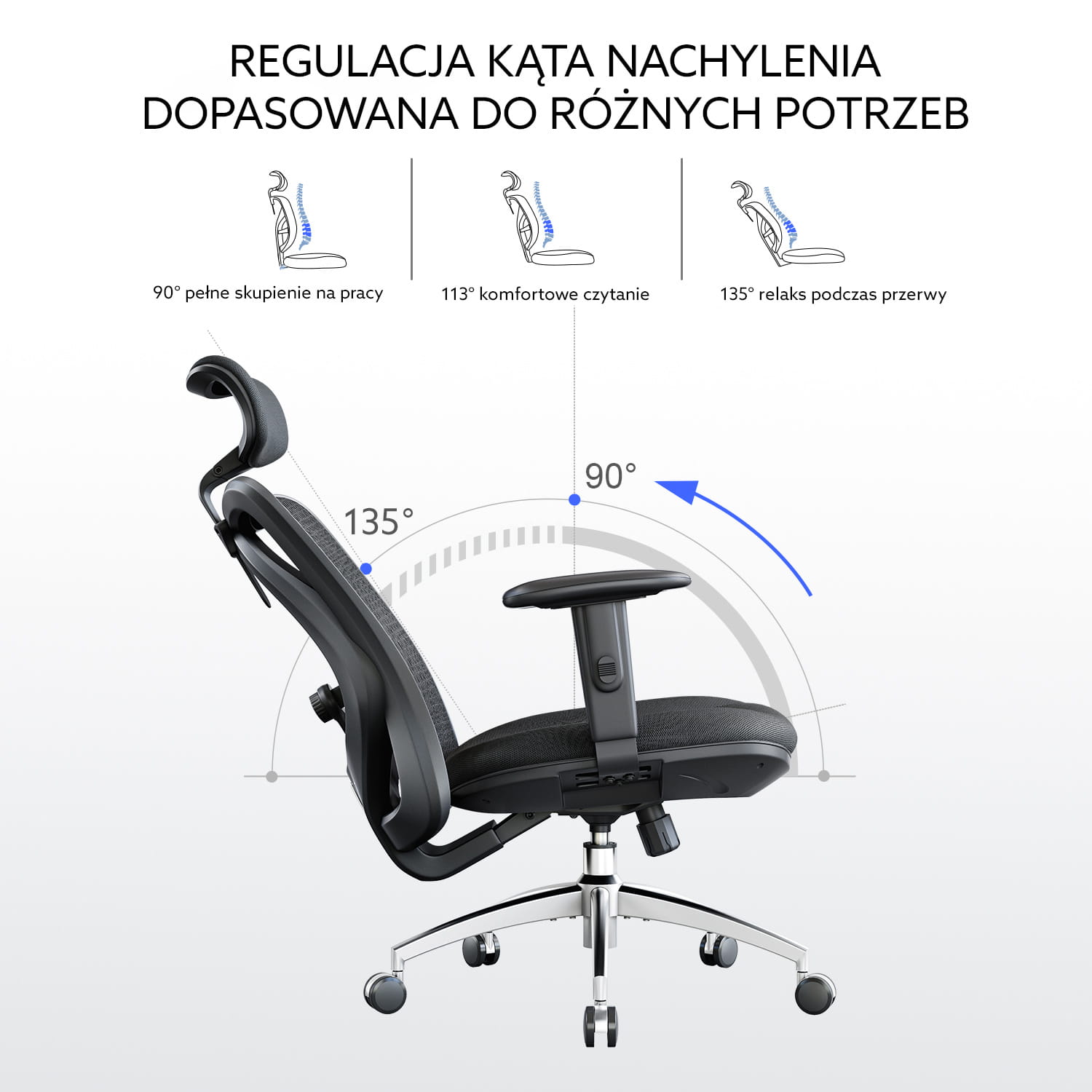 Regulacją kąta nachylenia oparcia