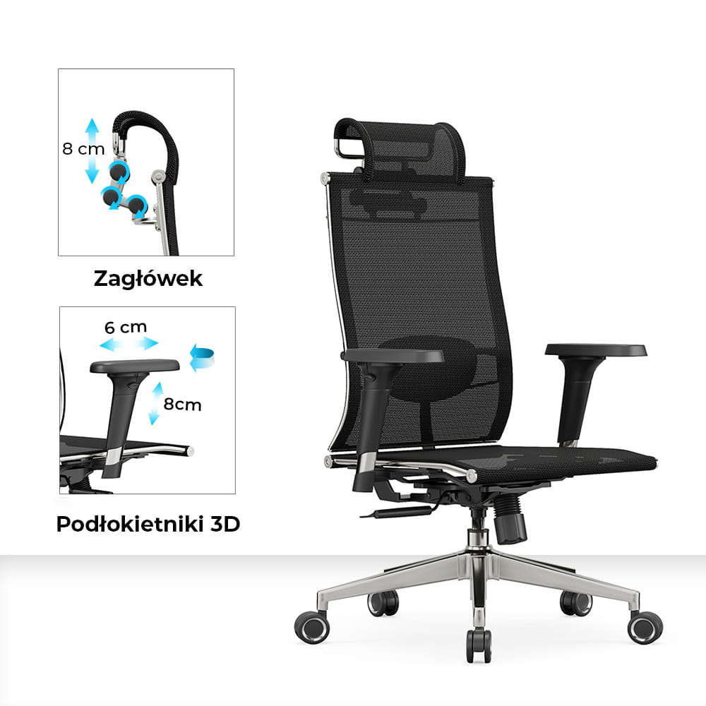 Regulacja zagłówka w fotelu biurowym