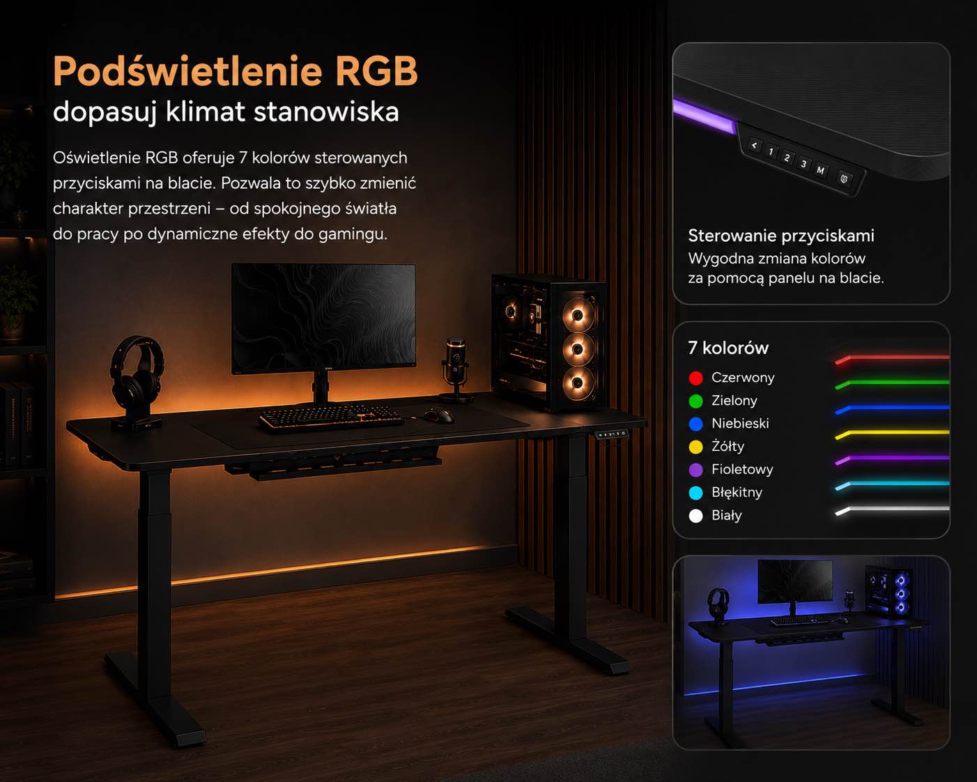 biurko regulowane z oświetleniem homestyleconcept.pl